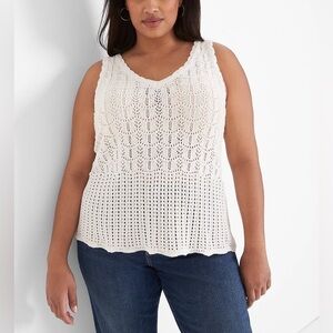 Lane Bryant Sleeveless V-Neck Pointelle Sweater Size  14/16